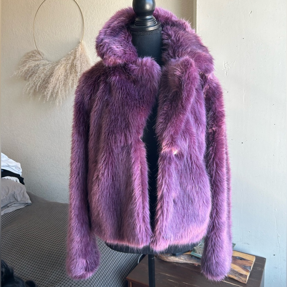 Bershka Purple Faux Vegan Fur Coat